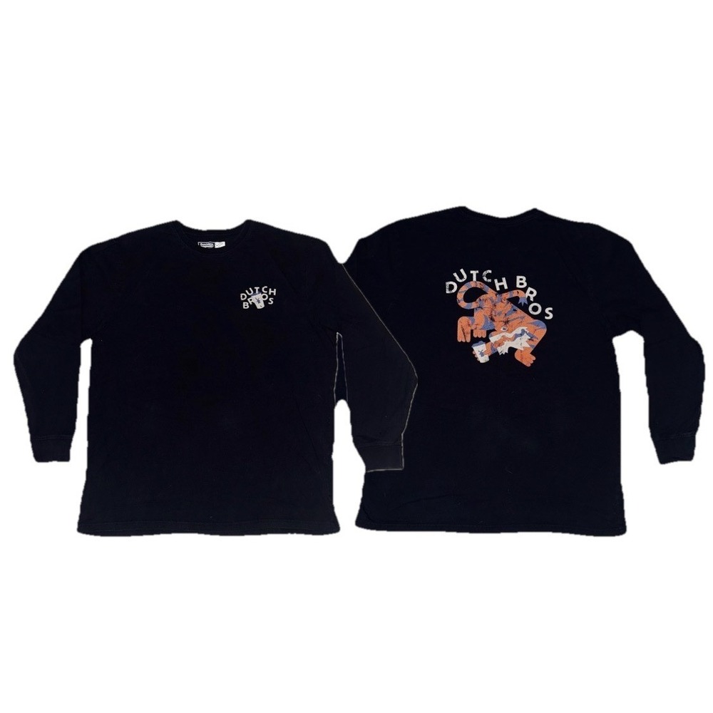 Dutch Bros DB Coffee Caffeinated Tiger Long Sleeve Shirt 2XL Black Tattoo Style